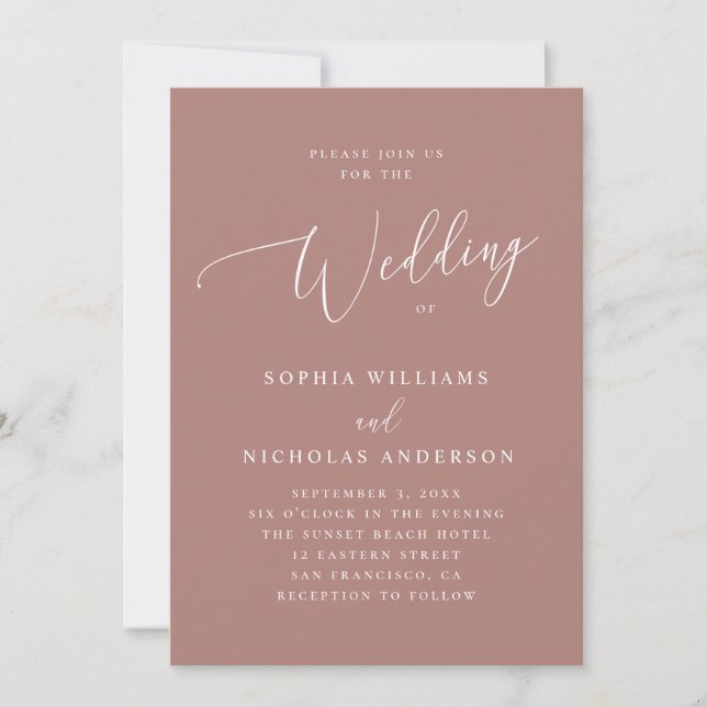 Invitación Elegante Boda Clásico de Guión de Palisandro Muert (Anverso)