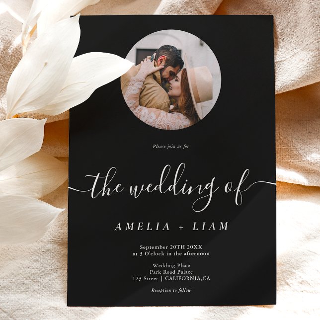 Invitación Elegante boda clásico de guiones de fotos en blanc (Subido por el creador)