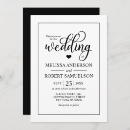 Invitación Elegante Boda clásico de guiones del corazón blanc