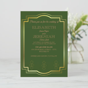 Invitación elegante boda clásico de lujo dorado verde