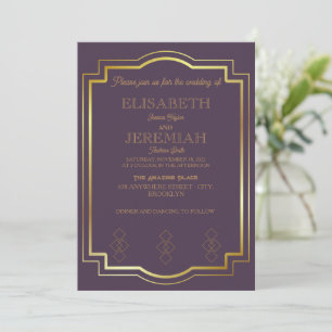 Invitación elegante boda clásico de oro violeta