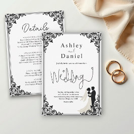 Invitación Elegante Boda Clásico De Pareja Blanco Y Negro