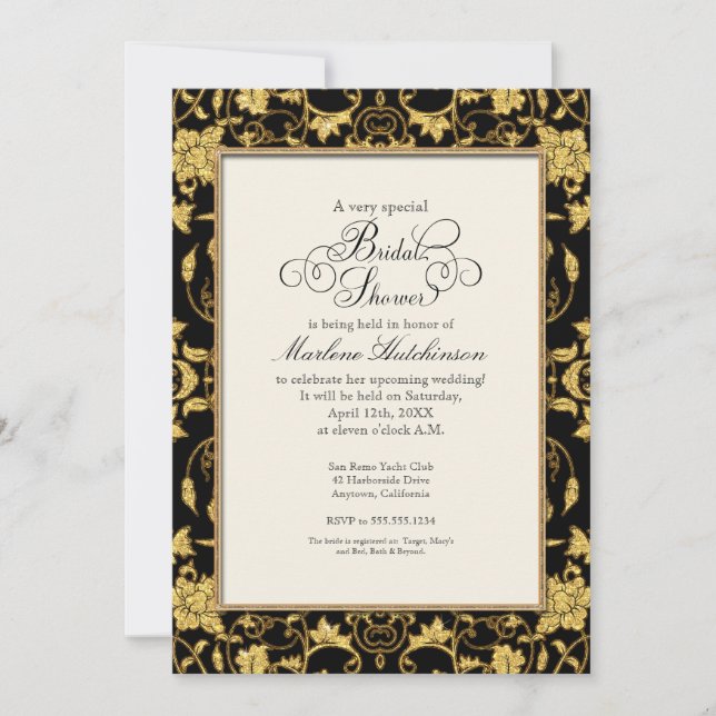 Invitación Elegante Boda Clásico de Purpurina de oro de Damas (Anverso)