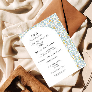 Invitación Elegante Boda clásico moderno azul y amarillo