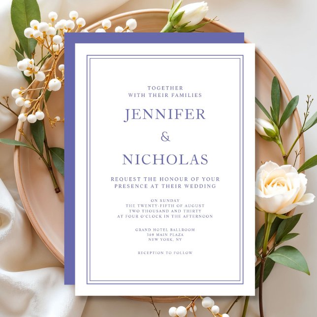 Invitación Elegante Boda clásico morado blanco (Elegant Classic Purple White Wedding Invitation)
