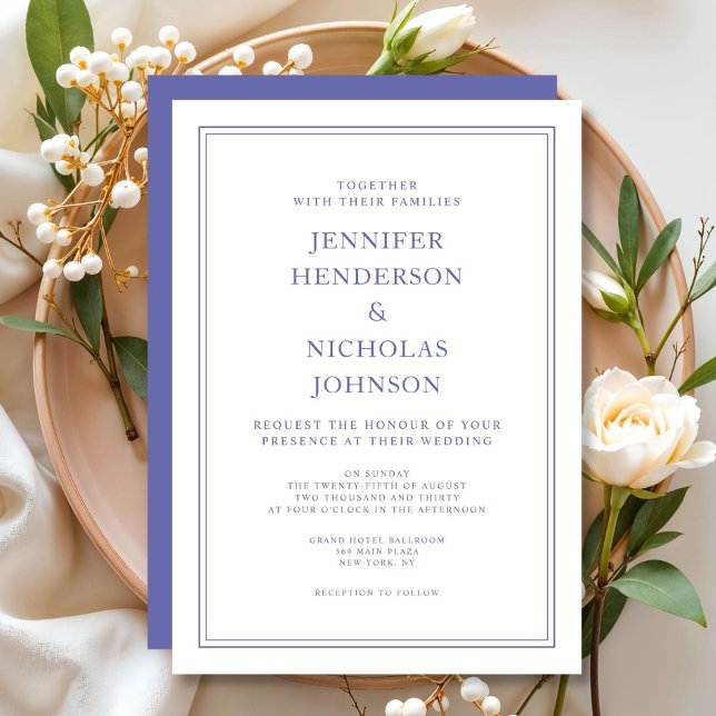 Invitación Elegante Boda clásico morado y blanco (Elegant Classic Purple & White Wedding Invitation)