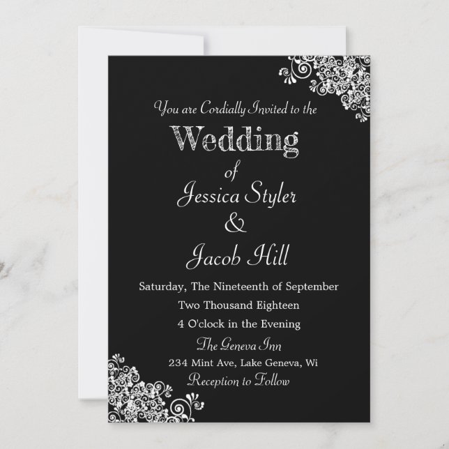 Invitación Elegante Boda Clásico Negro y Blanco (Anverso)