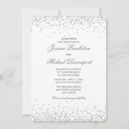 Invitación Elegante Boda clásico Purpurina plateado blanco