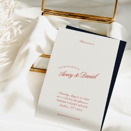 Invitación Elegante Boda clásico rojo y azul profundo