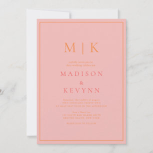 Invitación Elegante Boda clásico rosa y Naranja