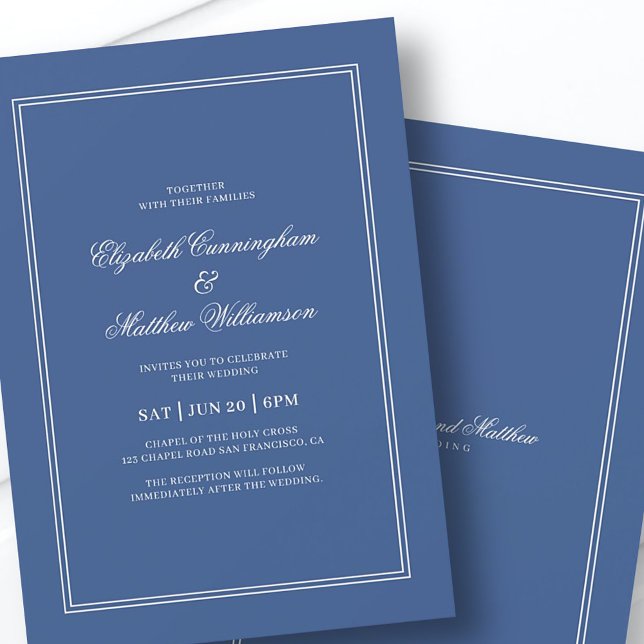 Invitación Elegante Boda clásico, sencillo, azul y blanco (Subido por el creador)