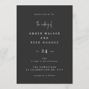 Invitación Elegante Boda clásico simple guión de mate negro