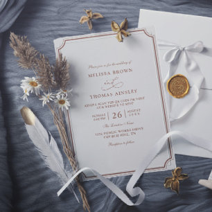 Invitación Elegante Boda Código QR Clásico Marrón Beige Presu