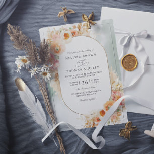 Invitación Elegante Boda Código QR Crema de Melocotón Rosa Sa