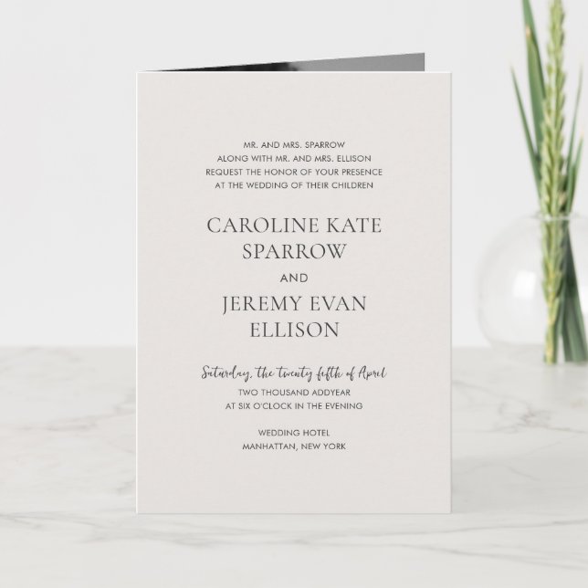 Invitación Elegante Boda Código QR Neutral Limpio (Anverso)