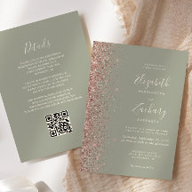 Elegante Boda Código QR Verde Sage Dorado Brillant