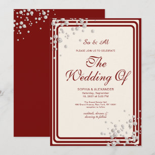 Invitación Elegante Boda con Borde de Burgundy y Perla 