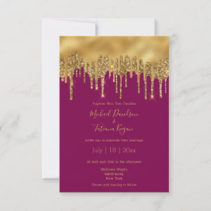 Invitación Elegante Boda con Brillo Rojo Borgoña y Dorado
