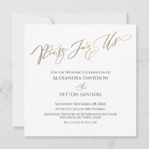 Invitación Elegante Boda con Caligrafía Dorada "Por Favor Úna