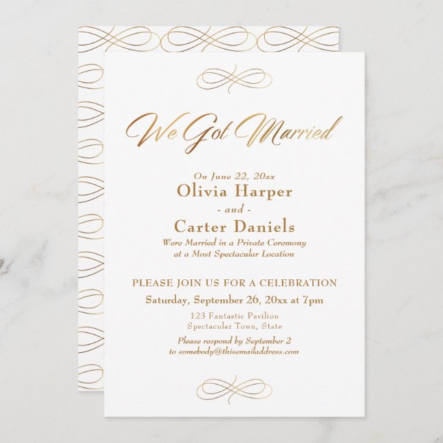 Invitación Elegante Boda con Caligrafía en Dorado Nos Casamos (Anverso / Reverso)