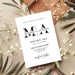 Invitación Elegante Boda con Clásico Guión en Blanco y Negro