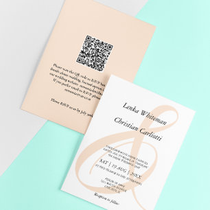 Invitación Elegante boda con código QR Ampersand de melocotón