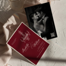 Elegante Boda con Código QR de Burgundy Oscuro de 