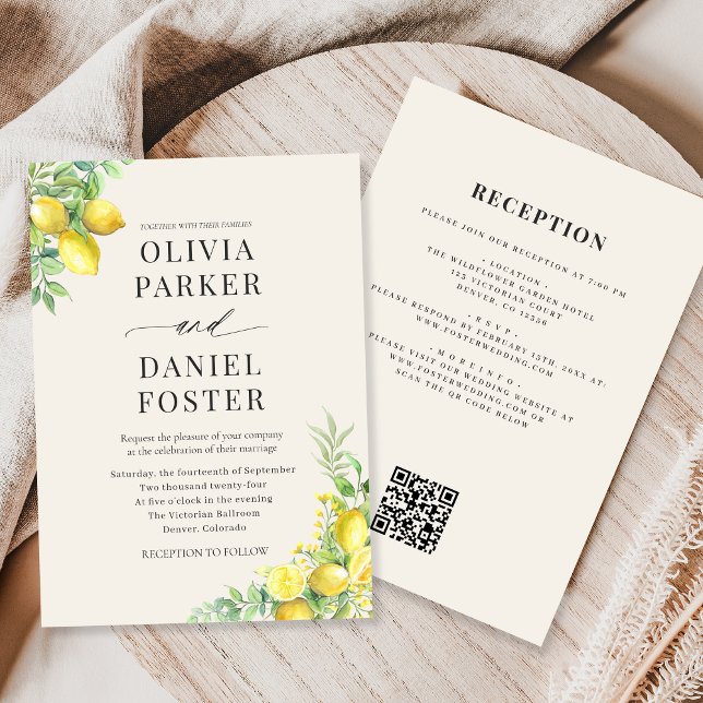 Invitación Elegante boda con código QR de limón italiano (Subido por el creador)