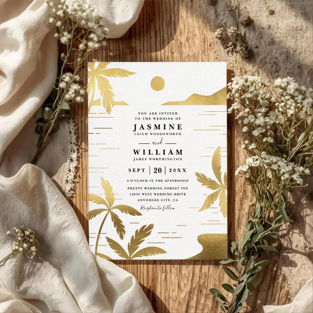 Invitación Elegante Boda con Código QR de Palma de Playa Real (Subido por el creador)
