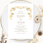 Invitación Elegante Boda con encanto blanco y dorado<br><div class="desc">Deléitese con sus invitados con esta elegante invitación a una boda blanca y dorada con hermosas guirnaldas doradas dibujadas a mano en tonos dorados. Capacidad para cambiar y personalizar todas las secciones de texto para adaptarlas a sus necesidades. Plantilla fácil de rellenar. Diseño sencillo, elegante y refinado, perfecto para una...</div>