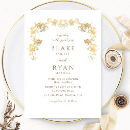 Invitación Elegante Boda con encanto blanco y dorado