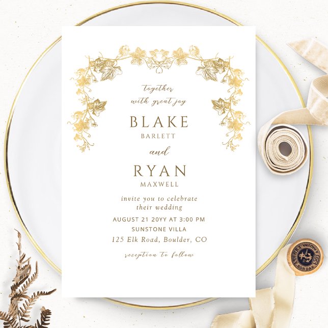 Invitación Elegante Boda con encanto blanco y dorado (Subido por el creador)