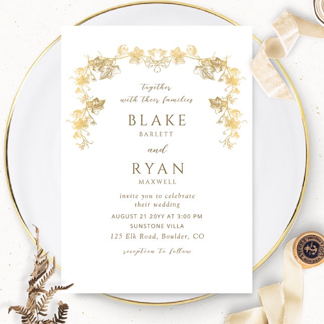 Invitación Elegante Boda con encanto blanco y dorado (Subido por el creador)