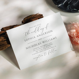 Invitación Elegante boda con escritura de caligrafía en blanc