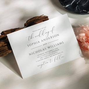 Invitación Elegante boda con escritura de caligrafía en blanc