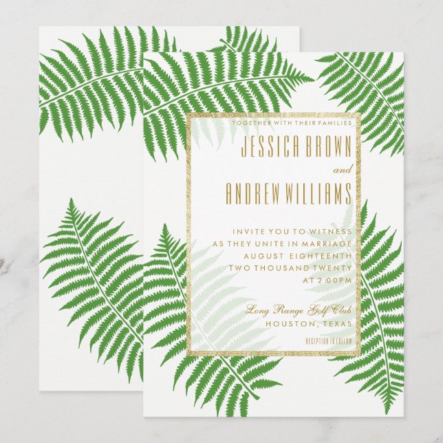 Invitación Elegante Boda con Helechos con Estilo (Anverso / Reverso)