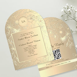 Invitación Elegante Boda con Hoja de Oro Floral