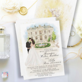 Invitación Elegante Boda con la Novia y la Venue Groom