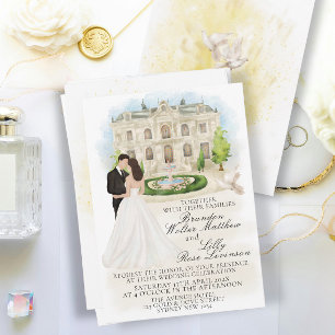 Invitación Elegante Boda con la Novia y la Venue Groom