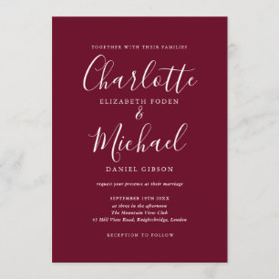 Invitación Elegante Boda con Letra de Firma en Burgundy