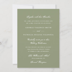 Invitación Elegante Boda con Letra de Musgo Verde