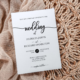Invitación Elegante Boda con Letra en Blanco y Negro