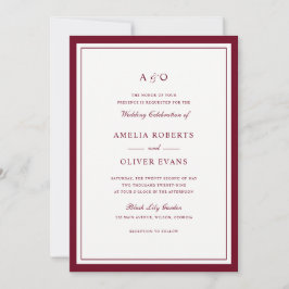 Invitación Elegante Boda con Marco de Borde Rojo Borgoña
