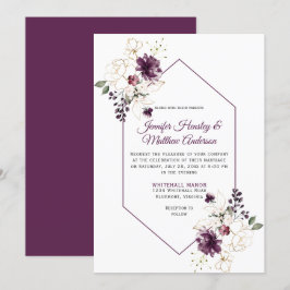 Invitación Elegante Boda con marco floral morado y dorado