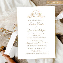 Invitación Elegante Boda Con Monograma De Oro, En Español