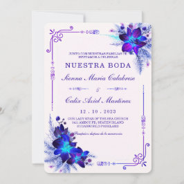 Invitación Elegante boda con orquídeas azules y moradas