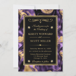 Invitación Elegante Boda con Purpura Derretida y Brillo Dorad