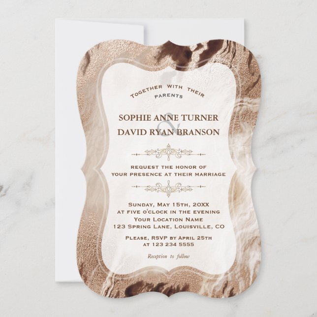 Invitación Elegante Boda con textura de oro de mármol de alum (Anverso)