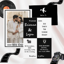 Invitación Elegante Boda contemporáneo en blanco y negro