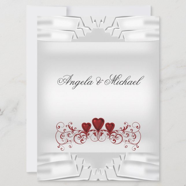 Invitación Elegante Boda Corazones Rojos Blancos Gran Invitac (Anverso)